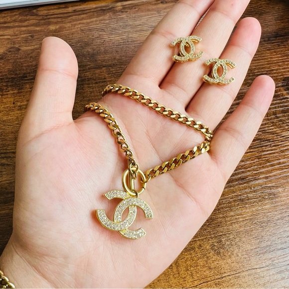 Reserved 18K Plated Gold Chanel Women jewelry Chain Necklace Bracelet Earrings - Picture 9 of 16